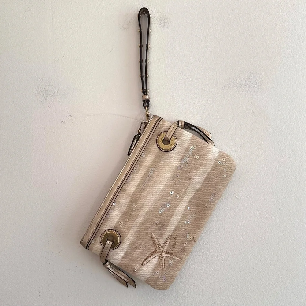 Rare Coach Audrey Sun Motif Sequin Zip Top Large Wristlet Clutch - Picture 5 of 6